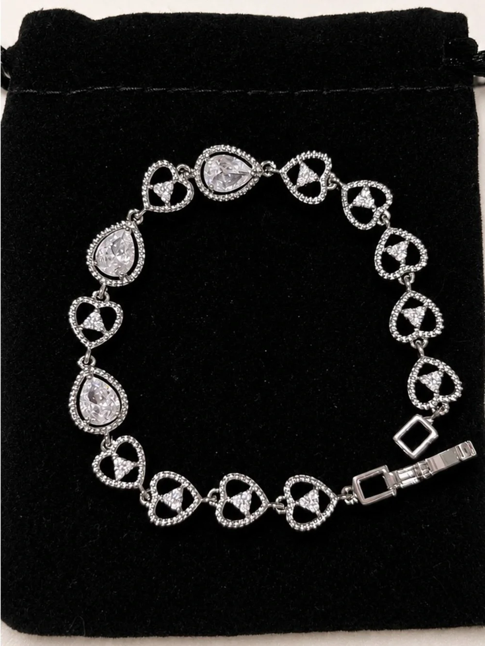 Silver Heart & Teardrop Crystal Bracelet - Women's Jewelry